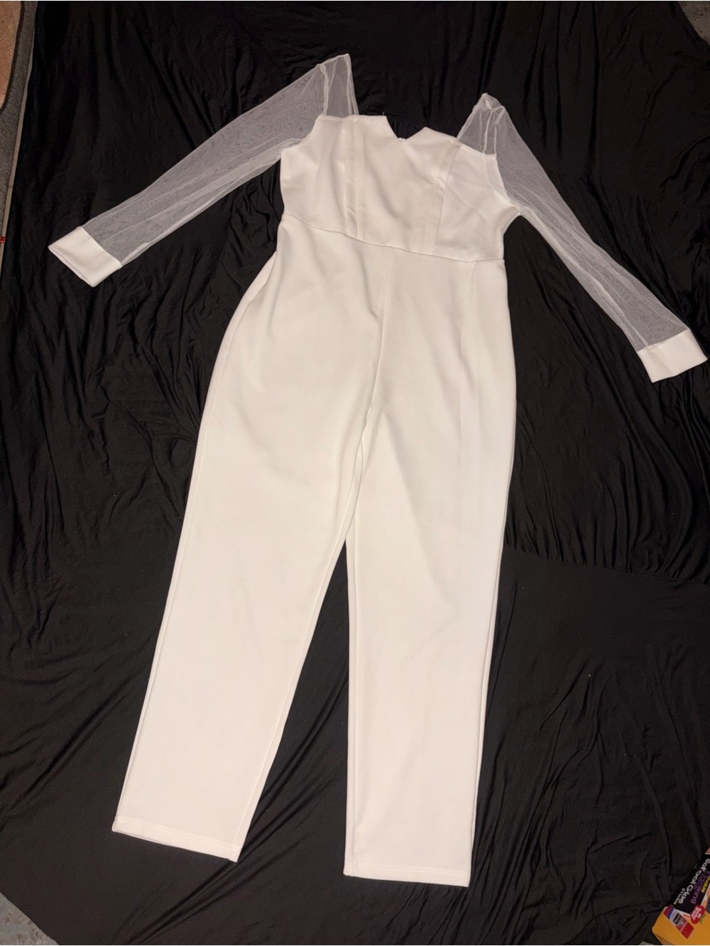 SHEIN White Mesh-Sleeve Long-Sleeve Jumpsuit